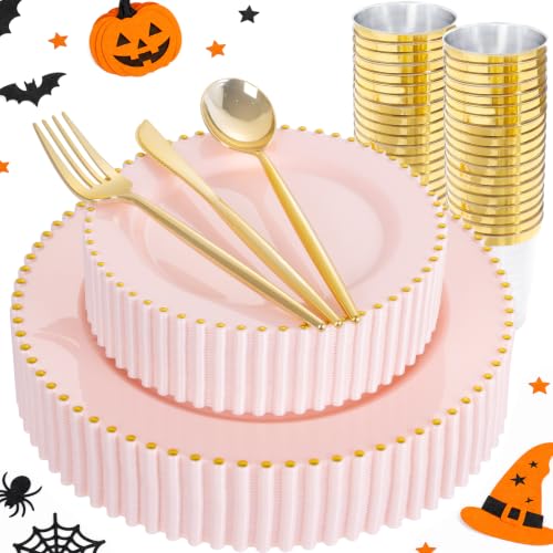 supernal 180Pcs Elegant Pink Gold Dinnerware Set for Party Wedding