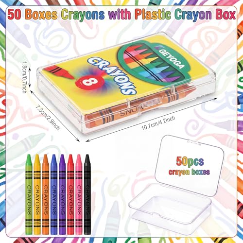 Image of Geyoga 50 Set Plastic Crayon Boxes with 8 Color 400 Pcs Crayons Bulk | 4.2 x 2.9 x 0.7 Inches Crayon Organizer Case, Stackable Crayon Storage with Name Tags, Back to School Essentials Party Favors
