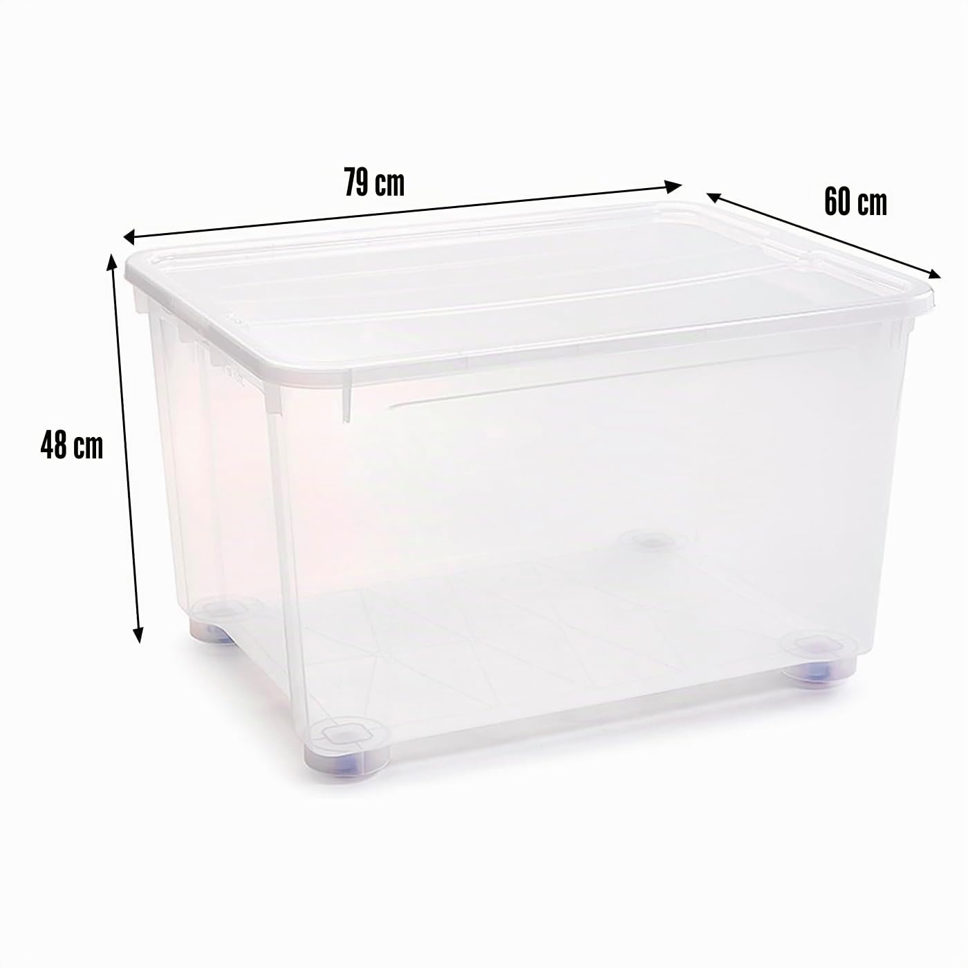 Plastic Forte - Contenitore in plastica trasparente, 45 x 79 x 59 cm, capacità 150 litri, contenitore in plastica con coperchio, senza ruote, 150 l