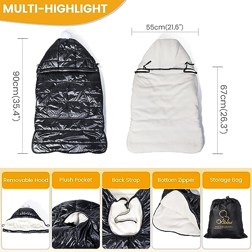 Image of Orzbow Winter Baby Carrier Cover with Detachable Hood, Waterproof & Windproof, Universal for Carriers & Waist Stools, Baby Bunting Bag for Car Seats & Strollers with Storage Bag, Black