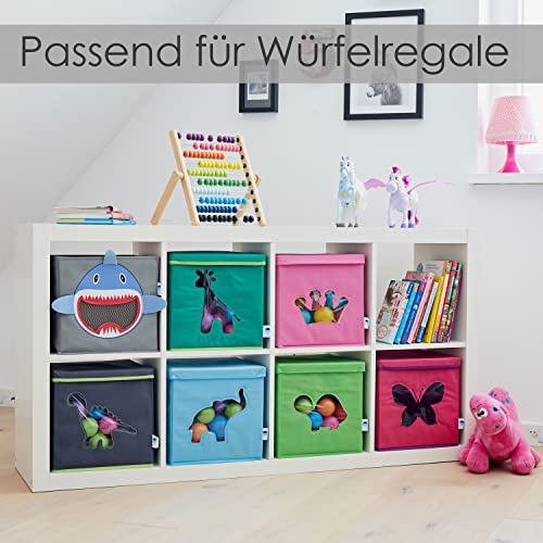 LOVE IT STORE IT Aufbewahrungsbox mit Deckel - Kallax Einsatz aus Stoff - Verstärkt mit Karton - Quadratisch - Hellblau mit Elefant - 30x30x30 cm