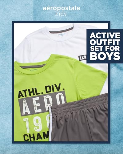 Image of AEROPOSTALE Boys Active Shorts Set - 3 Piece Short Sleeve Active Jersey Tees and Performance Jersey Dolphin Shorts (8-12)