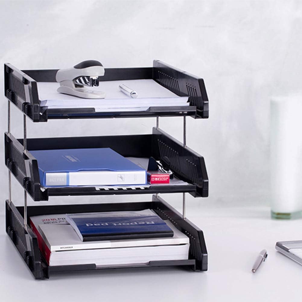 FRENYEAR File Tray Rack ABS Plastics | Foldable Office Desk Accessories | Durable & Sturdy | Easy Assembly | Efficient Organizer | Plastic Office Stationery Files Layer Rack -3LAYER(BLACK) 1