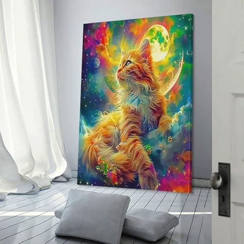 Impression sur toile chat lune TDSNKAVHB peinture murale 40x60