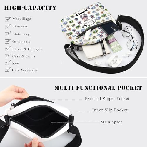 BDPWSS Hippo Crossbody Bag Hippopotamus Gift Hippo Lover Gift Just A Girl Who Loves Hippos Travel Pouch Hippos Themed Gifts4
