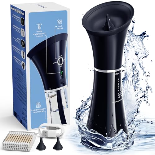 KAUGIC Advanced Ear Wax Removal with One-Piece Waste Tank - Safe Ear Cleaner with Smart Water Temperature Sensor - Effective Ear Irrigation Kit with 4 Pressure Levels & USB-C Cable - IPX7 Waterproof