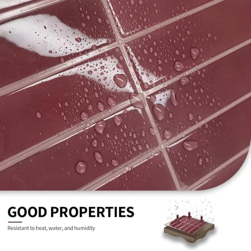 DAGOU Peel and Stick Backsplash 3D Wall Tiles,Self-Adhesive,Oil Proof,Waterproof, Removable Wall Panels for Kitchen & Bathroom,Modern Design, Easy Install (10.7ft，12x9 inch,14 Pack) (Red) by DAGOU - Image 4
