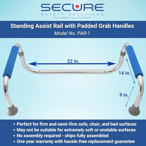 Secure Stand Assist Rail for Elderly with Padded Grab Bar Handles - Chair & Couch Lift Assist Standing Support for Disabled - Handicap Grab Bar Bed Cane Rail for Seniors - Portable Folding Design
