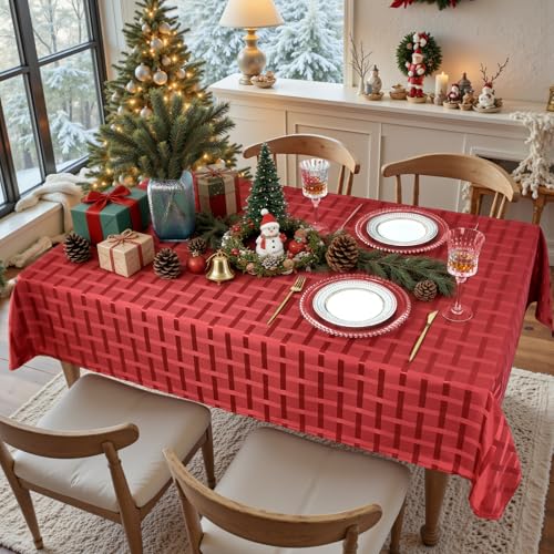 Nappe jacquard rectangulaire rouge anti-poussière pour grande table - 6