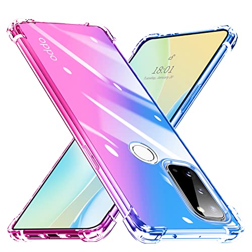 OPPO Reno5 A ケース クリア 透明 TPU ソフトケース 耐衝撃 軽・薄 全面保護 黄ばみなし グラデーション レンズ保護 傷防止 滑り防止 フィット感 オッポ リノ5a 5g スマホケース ブルー+ピンク SJ76.73