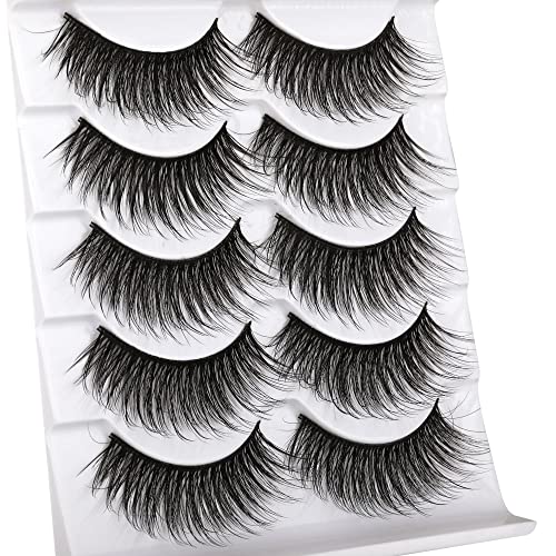 Alicrown false lashes Fluffy Dramatic Lashes 3D Faux Mink Lashes 5 Pairs Long Thick Volume Fake Eyelashes Pack