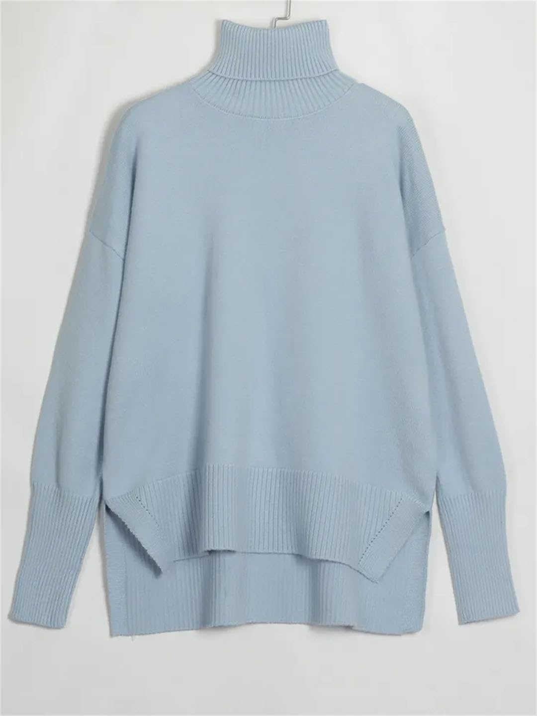 Maglione da donna a collo alto, a maniche lunghe, tinta unita, lavorato a maglia