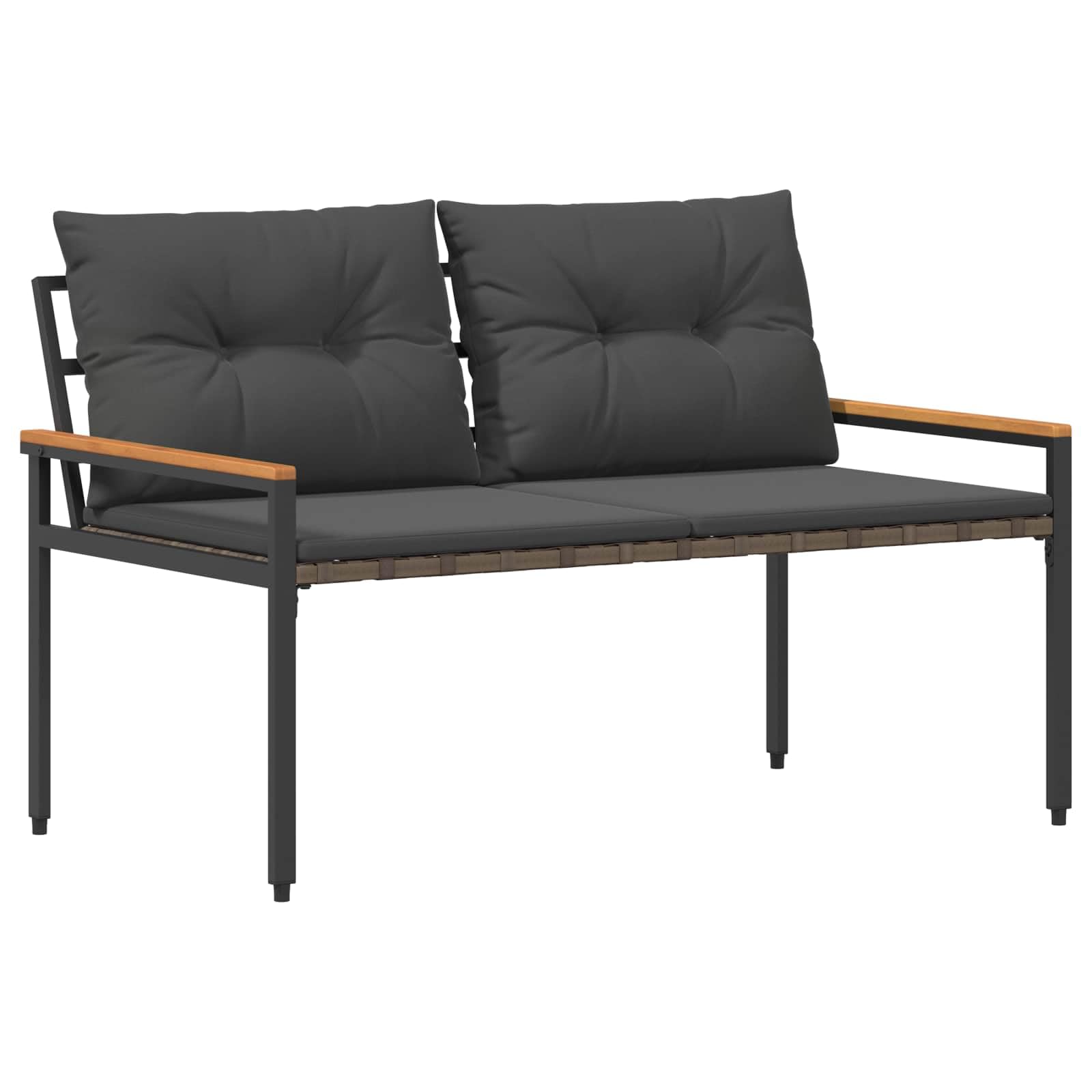 Ławka Ogrodowa Polirattan 2 Osoby 116 x 67,5 x 72 cm | Blat Z Drewna Akacjowego, Regulowane Nóżki, Zdejmowane Poszewki, Na Taras