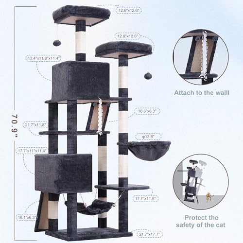 Image of Gitelsnour Cat Tree, 71'' Tower for Large Cat with Scratching Post, GCT032G