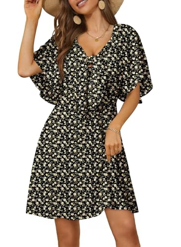 Image of Dokotoo Womens Dresses 2026 Spring Summer Deep V Neck Elegant Cocktail Bow tie Mini Dress S-XL