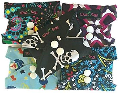 Wiseology 5 Piece Reusable Menstrual Overnight Medium Flow Reusable Washable Incontinence Bamboo Charcoal Cloth Liner Multiple Prints