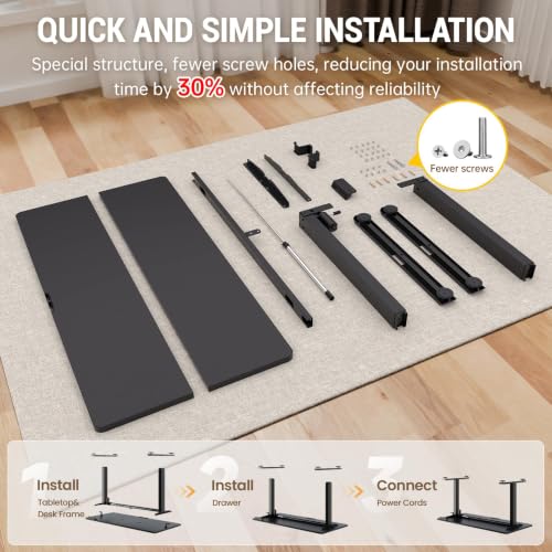 Image of Veken 47.2 Inch Large Electric Standing Desk, Gaming Table, Black