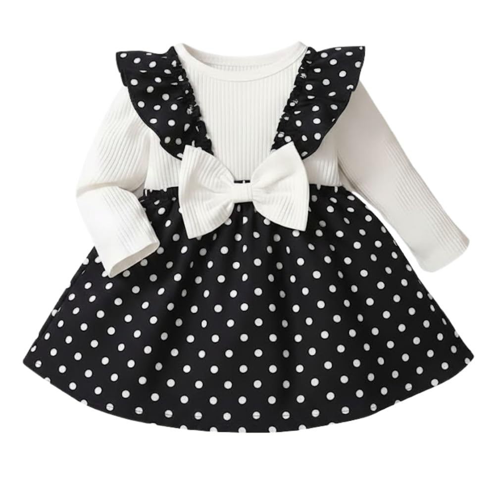 Baby Girls Poly Silk Printed Dress with Bow Straps & Ruffle Sleeves | Stylish Winter Frock for Kids | Cute Long Sleeve Party Frock-image-41