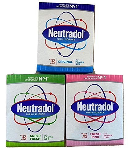 Neutradol Gel Power Orbs x 3 Orbs. 1x Super Fresh, 1x Fresh Pink, 1x Original for Clean, Fresh Air at Home and at Work