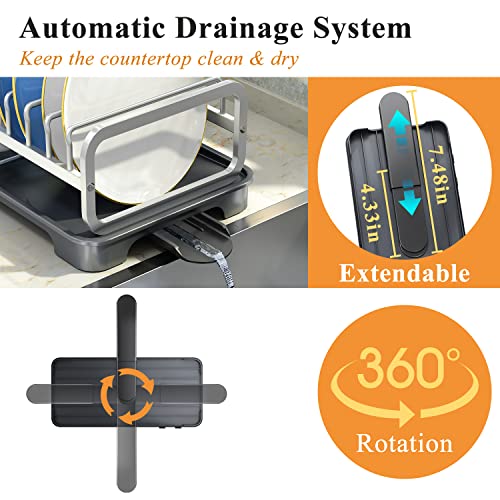 Small Dish Drying Rack, Aluminum Dish Rack With Utensil Holder, Anti-Rust Dish Racks For Kitchen Counter Multifunctional Dish Drainer With Drainboard, Drying Rack For Dishes, Knives, Spoons, And Forks #TOP5