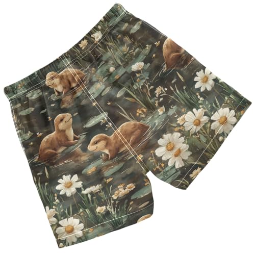 Pigsaly Boys' Swim Board Shorts Watercolor Flower Funny Brown Sea Otter Boy's Swim Trunks Kids Swimwear 3T2