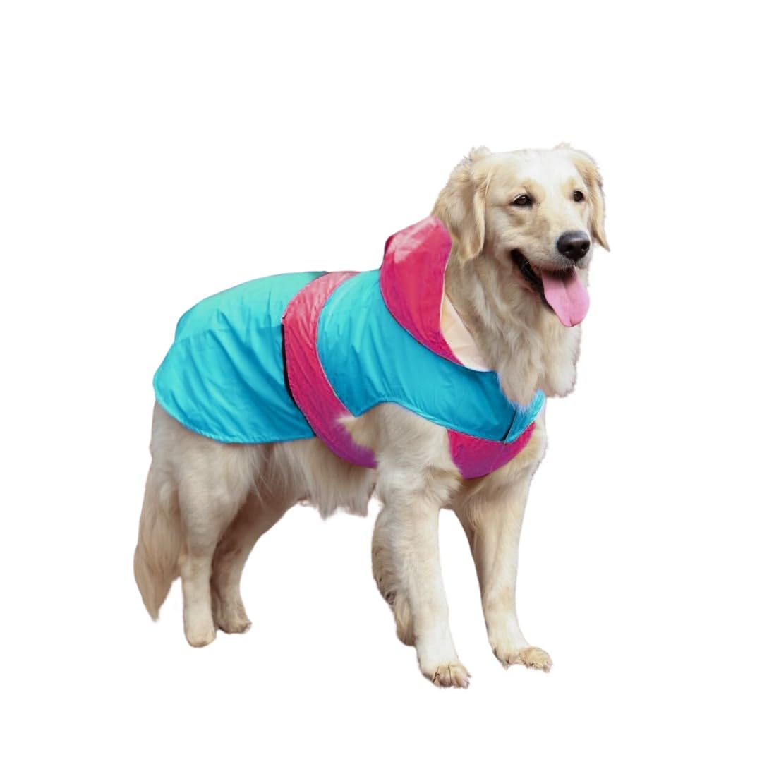 Pet Set Go Waterproof Dog Raincoat with Hood | Double coloured Aqua-Pink | Adjustable Velcro | Extra coverage | Easy to Carry Pouch | for Small, Medium and Large Breed Dogs (B0D49RTN19) Amazon Price History, Amazon Price Tracker