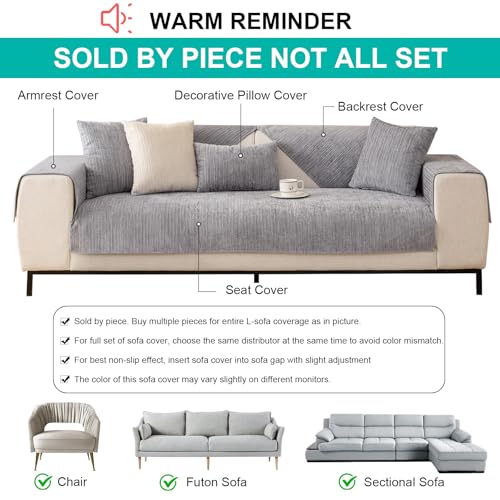 Aus Weichem Chenille Sofabezug 1/2/3/4 Sitzer L Form Sofa Couch überzug Ecksofa, Neue Universelle Rutschfeste Sofa Überwurf, Solide Dicke Strukturierte Sofaschoner für Wohnzimmer(Grau, 70x150cm)