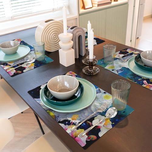 Set de table en lin résistant à la chaleur cuisine oiseau fleur tournesol x4