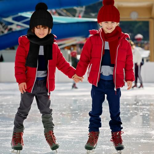 Kids Winter Hat Gloves Scarf Set Winter Knit Beanie Cap with Pompom Scarf Gloves Warm Set for Toddlers Boys Girls Ages 2-83