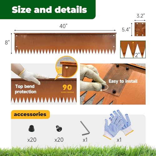 Corten Steel Landscape Edging 40 inch Pre-Rusted Corten Steel Garden Edging 8 Inch Depth 90 Degree Bend 6 Pack for Lawn Yard by GZLVSOW - Used condition - Image 3