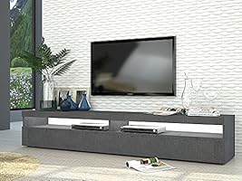 Dmora Wohnzimmer-TV-Ständer, Made in Italy, TV-Ständer mit 2 Klapptüren, cm 200x45h36, Farbe Aschgrau, mit weißem LED-Licht