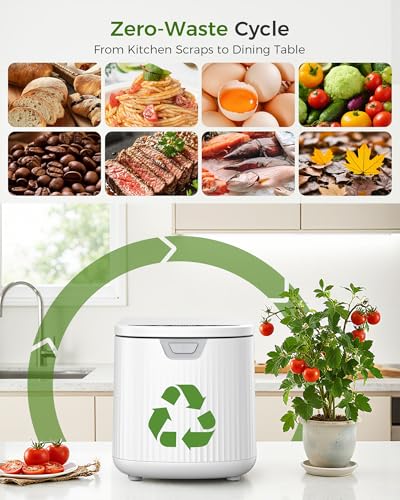 Image of Electric Composter for Kitchen, 2.5L (Max 3.3L) Smart Electric Kitchen Composter with Auto-Cleaning | Odorless | Low Noise | LED Display, Turns Food Waste to Fertilizer, Food Recycler for Home