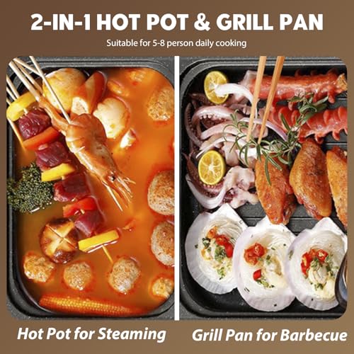 Barbecue électrique 2 en 1, 1500 W, barbecue coréen avec 2 réglages de température indépendants, multifonction pour la famille, les amis et les fêtes, pour 5 à 8 personnes – Image 3