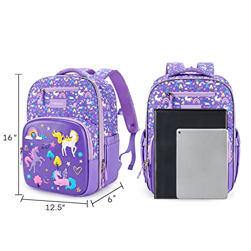 Mibasies Unicorn Backpack For Girls 5-8, Large Capacity Elementary School Backpack(Purple Unicorn) #TOP5