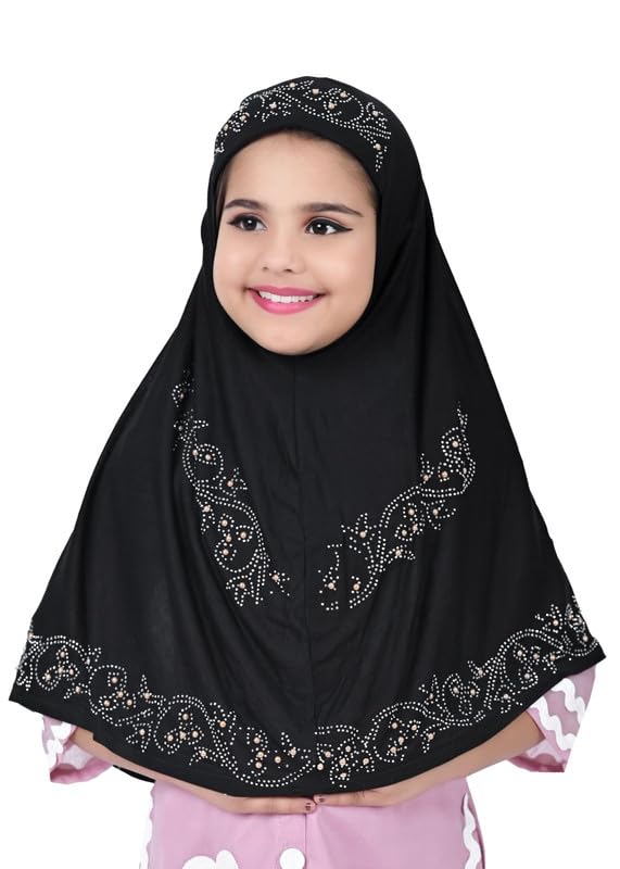 Stylish Kids Girls Hijab Scarf Elegant Modest Wear Soft Lightweight Comfortable Head Wrap for Everyday Fashion Black 5-6 Years-image-23