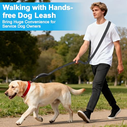 ETACCU Freihandleinen Hundeleine Große Hunde Joggingleine Hund Mit Verstellbarem Hüftgurt Verwicklungsfreie Reflektierende Leinen für die Taille für Mittelgroße und Große Hunde