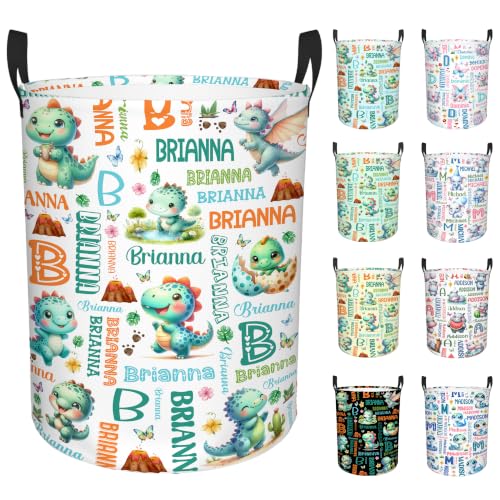 Image of Custom Dinosaur Laundry Hamper, Personalized Laundry Basket with Name, Customized Dirty Clothes Basket for Clothes Toy Bathroom Bedroom Storage,S-16.5 inchX 13.8 inch