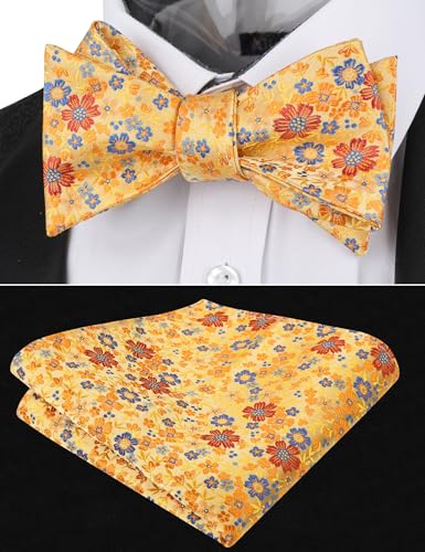 Image of Alizeal Mens 2pcs Floral Self-tied Bow Tie Pocket Square Set