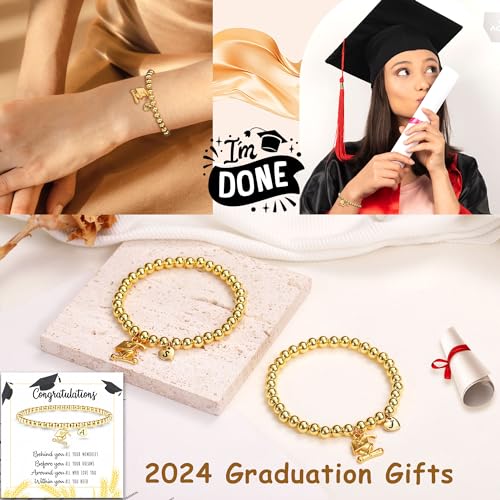 Graduation Gifts for Her 2025, 2025 Graduation Gifts High School College Graduation Gifts for Teen Girls 5th 8th Grade Masters Degree Grads Initial Bracelets for Women Letter A-Z Charm Bracelet Daughter Niece Granddaughter Girlfriend Jewelry