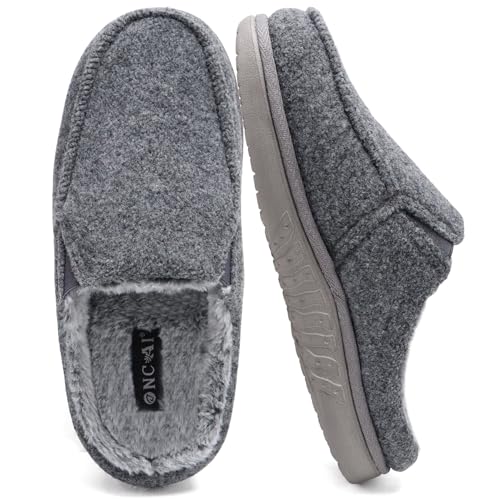 ONCAI Hombre Zapatillas de estar por casa, Mezcla de Lana y Algodón de Espuma de Memoria de Alta Densidad Fieltro Interior y Exterior Suela de Goma Gris Talla 42
