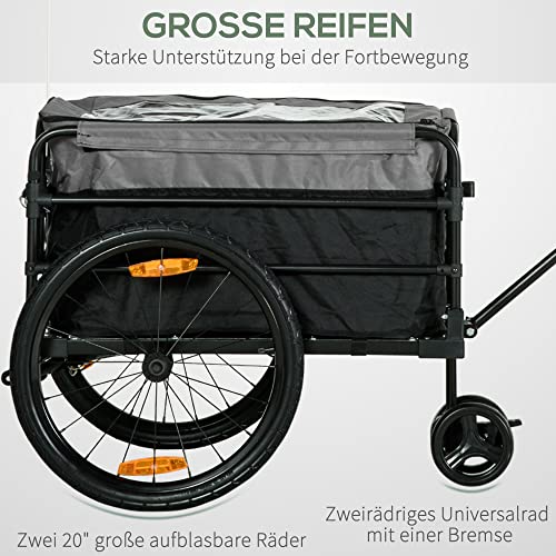 HOMCOM Fahrradanhänger Lastenanhänger mit Kupplung Bremse,Transportwagen bis 40 kg belastbar, Transportanhänger Anhänger für Fahrrad Handwagen 130 x 64 x 64/103cm