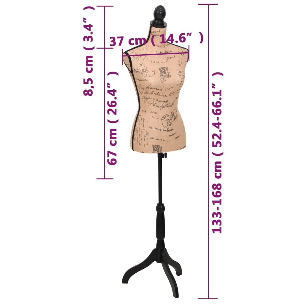 Buste de Couture Mannequin de Femme Marron et Noir Jute