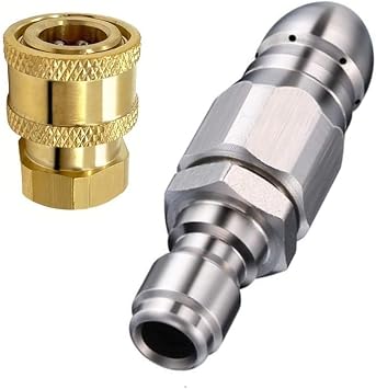 5000 PSI Sewer Jetter Hose Nozzle with Forward and Rear Jets, Stainless Steel Drain Cleaning Nozzle for Pressure Washers