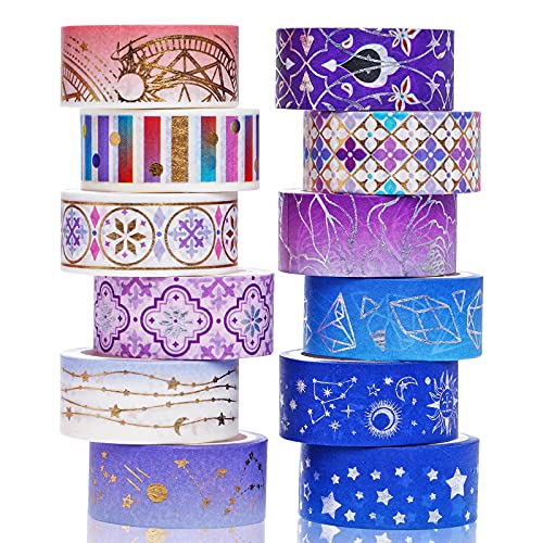 Miayon 12 Rolls Washi Tape Set Floral Silver Foil Masking Tape VSCO Decorative Tape for Arts, DIY Crafts, Bullet Journal Supplies, Gift Wrapping, Scrapbook