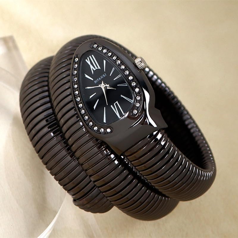 Image of Ladies Snake Bracelet Fashion Watch - Creative Quartz Design, Personality Oval Dial, 50m Waterproof