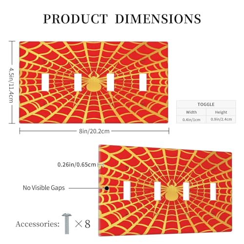 Decorative Switch Plate Covers Red Background with Golden Spiderweb Spider 4 Gang Light Switch Cover Plate Quad Toggle Wall Plate Light Switch Covers for Bedroom Home Decor