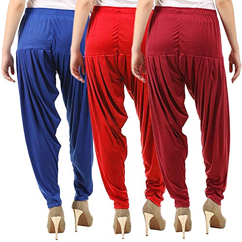 Image of Buy That Trendz Combo Offer (Pack of 3) Cotton Viscose Lycra Dhoti Patiyala Salwar Harem Bottoms Pants for Womens (White, Maroon, Black)