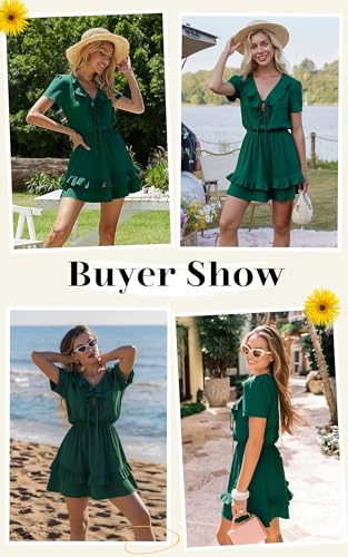 Image of Angashion Womens Tie Front Mini Dress V-Neck Ruffle Hem Summer Pockets