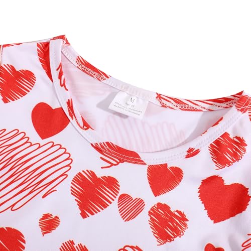 Image of Valentines Toddler Girls Pants Set Love and Heart Pink Outfits Set Ruffle T-Shirt Dress and Pants Outfit Set 3-8Y