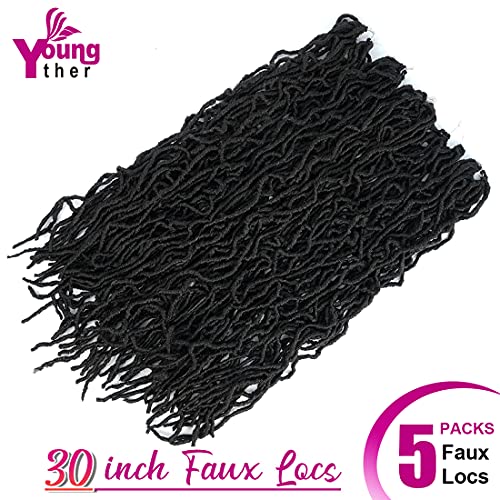 Youngther 30 Inch New Faux Locs Crochet Hair 105 Strands New Soft Locs Crochet Hair For Butterfly Locs Pre Looped Synthetic Crochet Hair For Black Women (30 Inch,5Packs,1B) #TOP2
